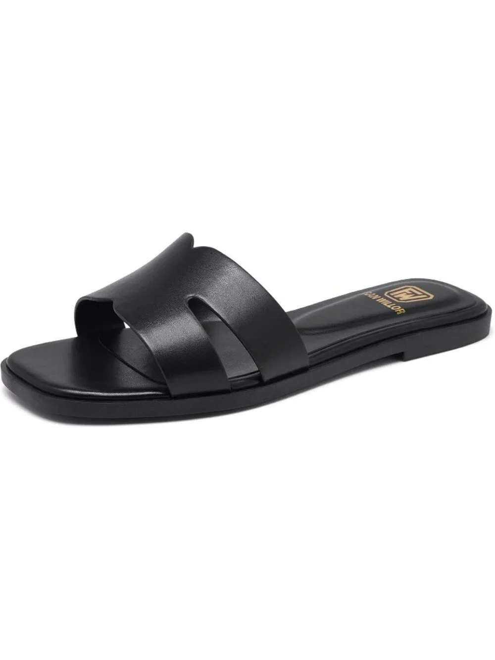 Women's Black Flat Comfortable Slide Fashion Square Open Toe Slip Beach Sandal